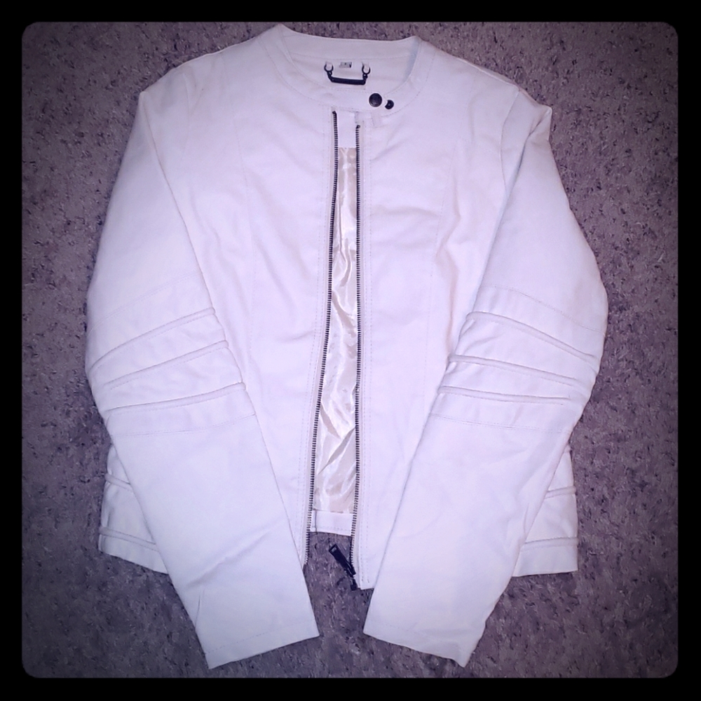 J2 White Faux Leather Biker Jacket